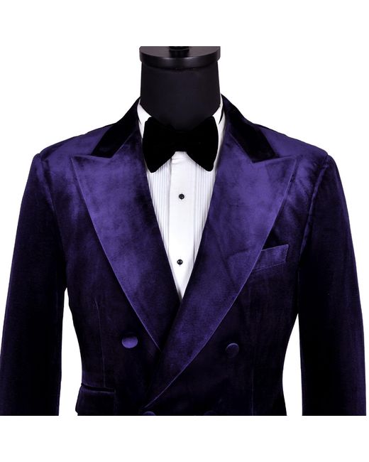 DAVID WEJ Blue Maison Velvet Double Breasted Blazer for men