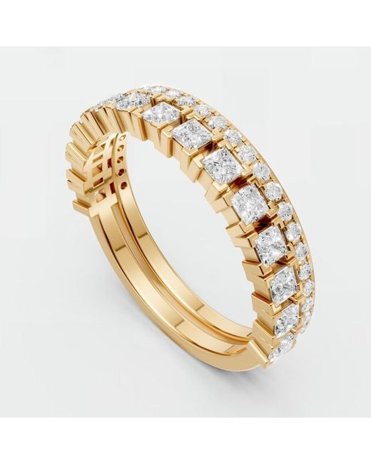 Aya Fine Jewelry Metallic Princess Cut & Round Lab Diamond Double Band Ring