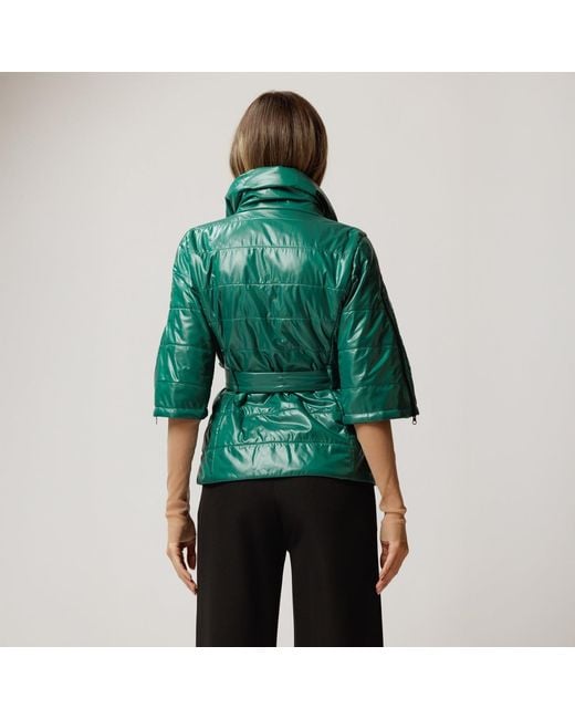 concept A trois Green Emerald Short Jacket With Zippers On The Sleeves And A Drawstring