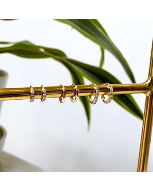 Zohreh Metallic Mini Diamond Trilogy Huggie Hoop Earring 9K Solid