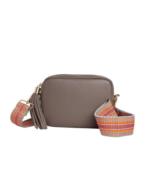 Betsy & Floss Brown Verona Crossbody Tassel Cinder Bag With Orange Aztec Strap