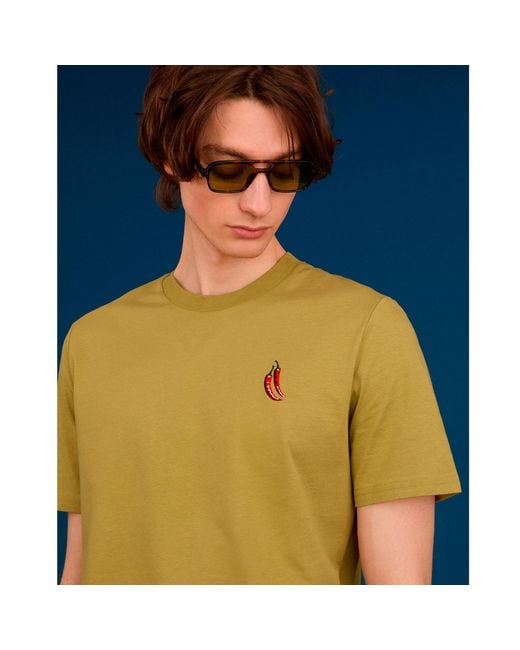 INGMARSON Yellow Chilli Embroidered Organic Cotton T-Shirt for men