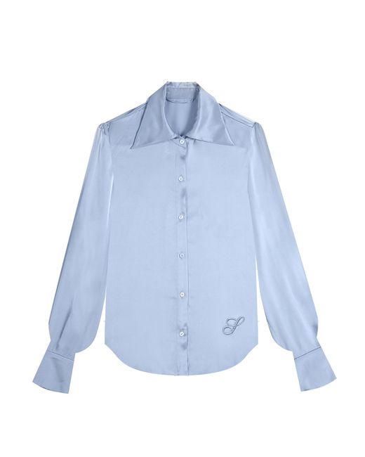 Silkinc Blue Wide Collar Silk Shirt