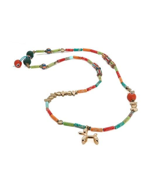 Ebru Jewelry Metallic Playful Spirit Balloon Dog Necklace With Jasper & Evil Eye