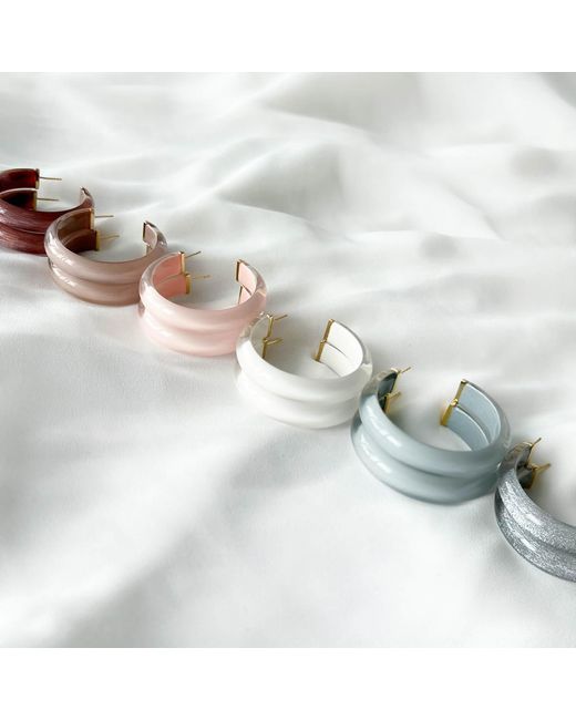 Gold & Honey White Small Dove Illusion Hoop Earrings