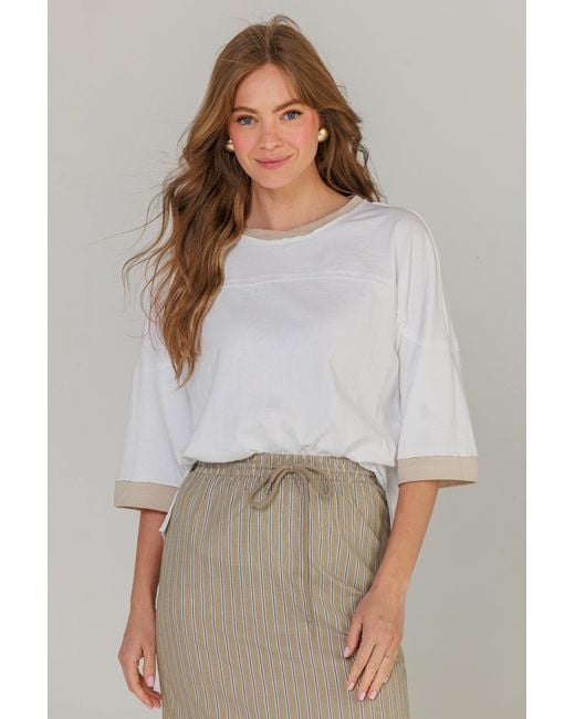 Lou&Up (Formerly Loup Clothing) White Color Block Tee Taupe