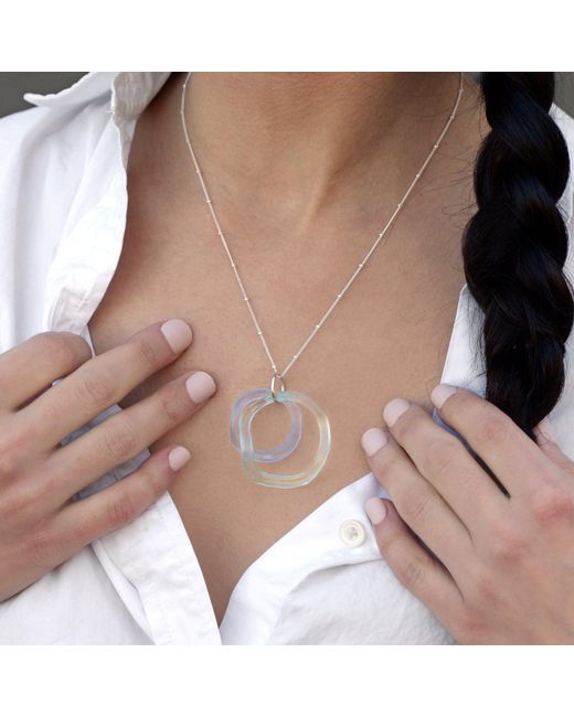 Smart Glass Jewelry Blue Recycled Glass Wave Pendant Ocean Colors Sterling