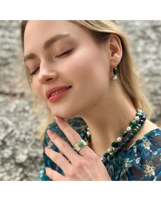 Farra Green Stone Platinum Plated Brass Adjustable Ring