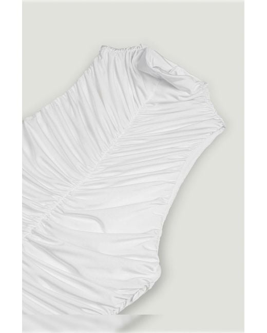 Nocturne White Ruched High-Neck Maxi Dress