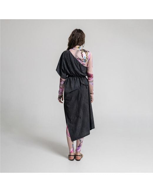 ARTISTA Blue Ruben Asymmetric Shoulder Midi Dress