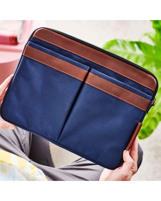 VIDA VIDA Blue Leather Trim Laptop Travel Pouch