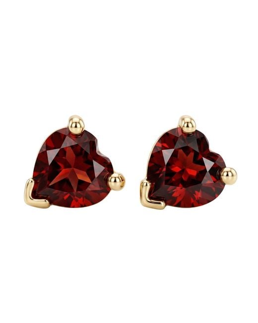 Melt'm Jewelry Red 14K Garnet Heart Stud Earrings, Gemstone Studs
