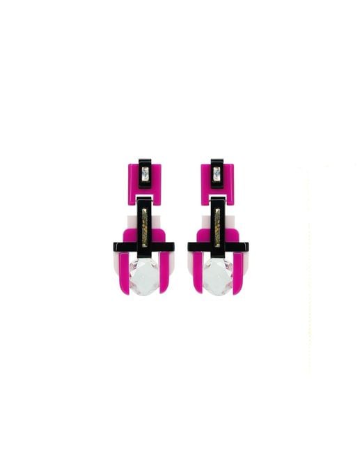 Gissa Bicalho Pink Handmade Acrylic Earring Deco Round Stone