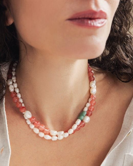 Kybele Studio White Whimsical Charm Necklace With Aventurine & Pearls