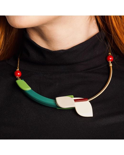 Gissa Bicalho Metallic Neutrals Handmade Acrylic Necklace Choker Anthurium Vanilla