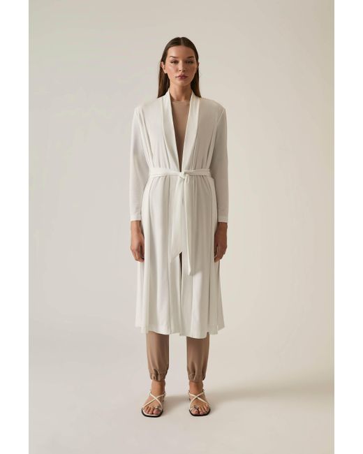 James Lakeland White Long Wrap Jersey Cardigan