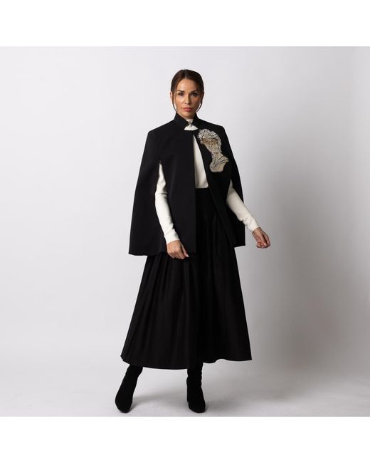 House of Laines London Black Laines Couture Tailored Cape With Embellished Greek God