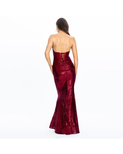 Angelika Jozefczyk Red Merlin Sequin Evening Gown Burgundy