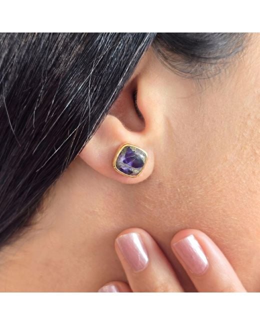 Harfi Metallic Amethyst February Birthstone Vermeil Stud Earrings