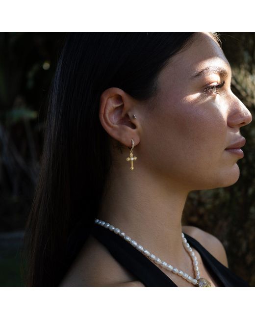 Ebru Jewelry Metallic Divine Spark Cross Vermeil Earrings