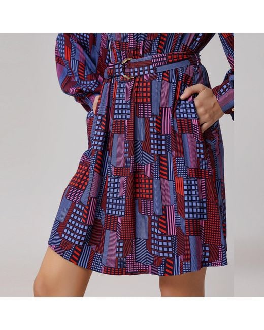 Smart and Joy Blue Graphic Print Short Blouse-Dress