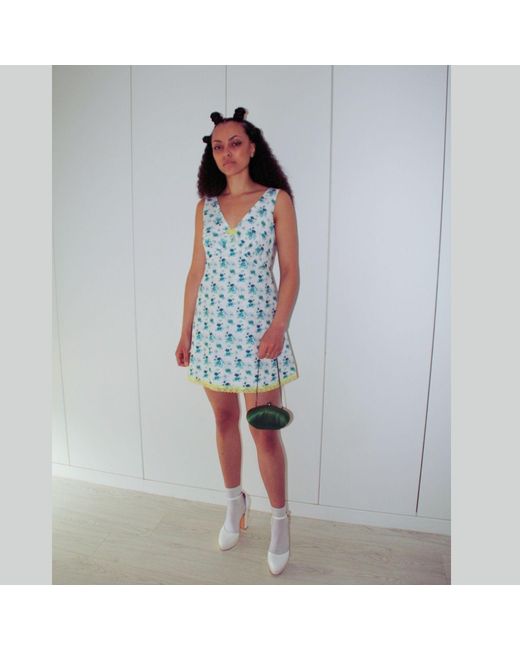 Couture to Your Door Blue Mini Floral Babydoll Mod Dress