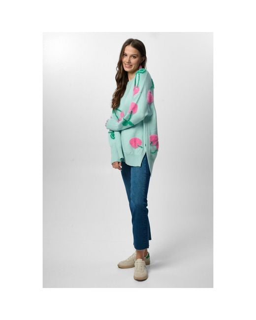 Saachi Blue Whimsical Heart Mint Sweater