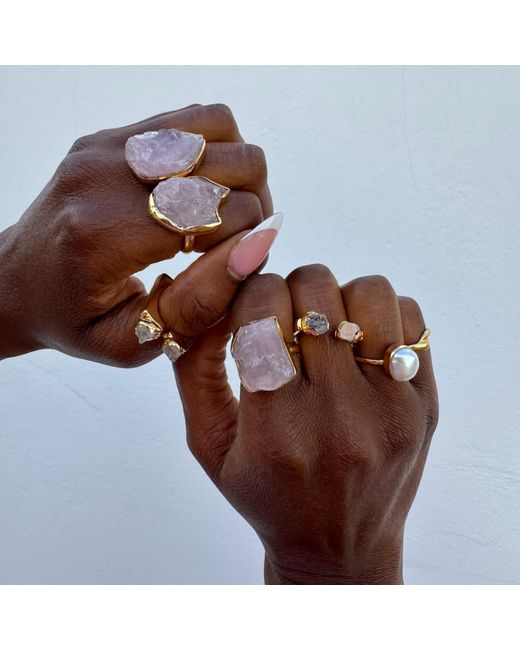 YAA YAA LONDON Natural Quiet Luxury Irregular Rose Quartz Adjustable Ring