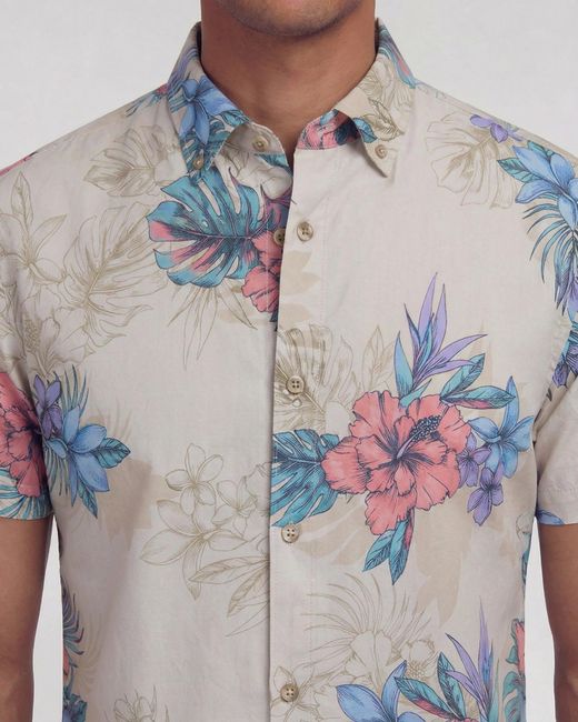 Lords of Harlech Blue Neutrals Todd Exotic Floral Neutral Knit Shirt for men