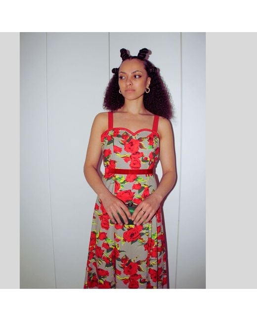 Couture to Your Door Red Rose Floral Maxi Garden Dress