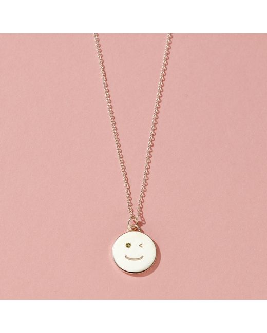 Posh Totty Designs Metallic Wink Face Emerald Diamond Pendant Necklace