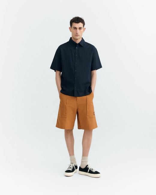 Thinking Mu Blue Fish Kurtis Oversize Hand-Embroidered Shirt for men