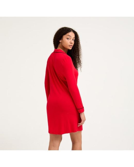 Pretty You London Red Bamboo Viscose Button-Up Nightshirt
