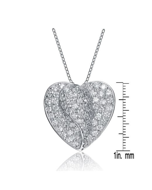 Genevive Jewelry Metallic Sterling Silver Cubic Zirconia Heart Shape Dangling Pendant Necklace