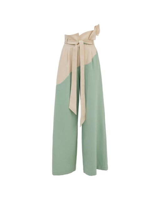 Julia Allert Green / Neutrals High-waisted Two-tone Flare Trousers