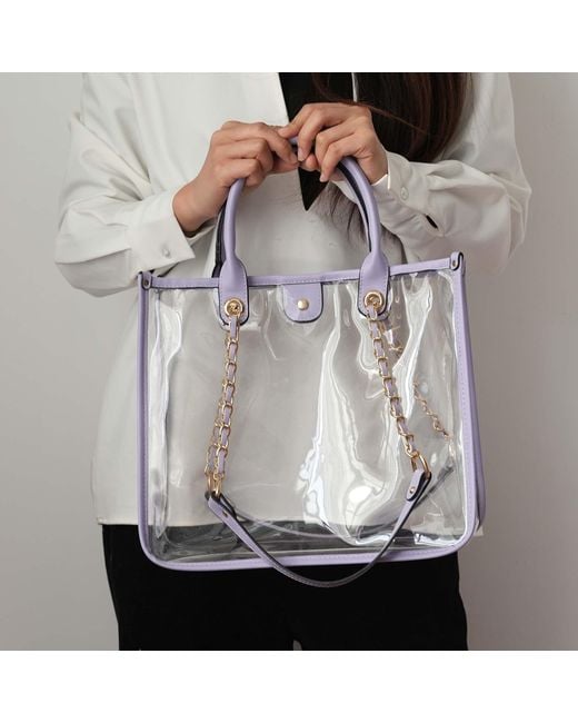 Mkf Collection - J'omor White Diva Pvc Tote Bag With Tweed Bucket Bag