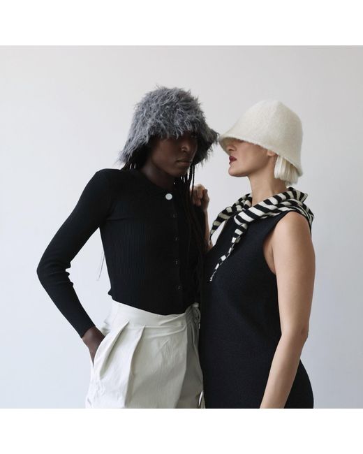 London Atelier Byproduct White Wool Cloche Bucket Hat