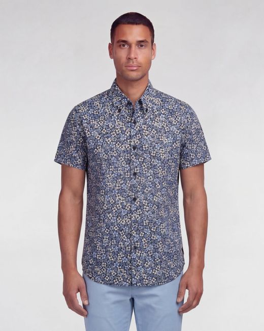 Lords of Harlech Blue Tim Floral Field Printed Button Up Shirt for men