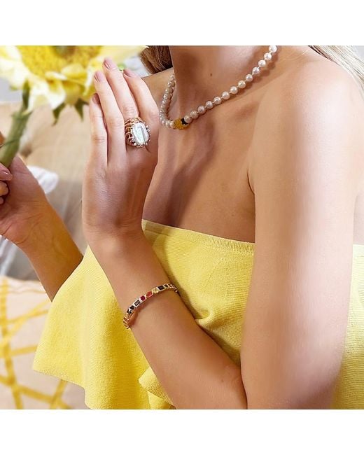 Farra Metallic Colorful Zircon Bangle Bracelet