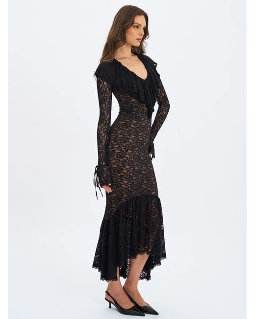 Miss Circle New York Black Parisa Lace Ruffled Mermaid Maxi Dress