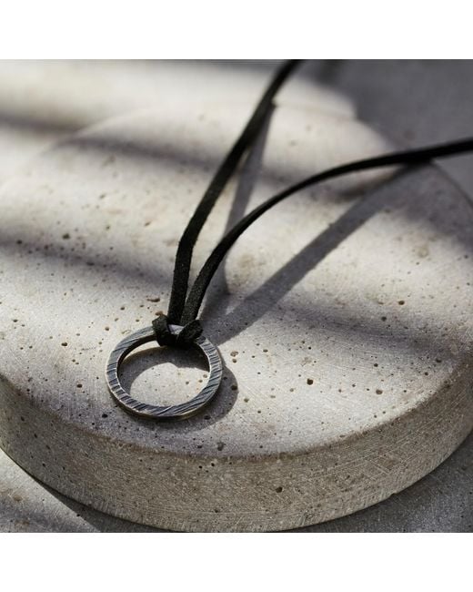 Posh Totty Designs Black Sterling Textured Quote Ring Leather Necklace for men