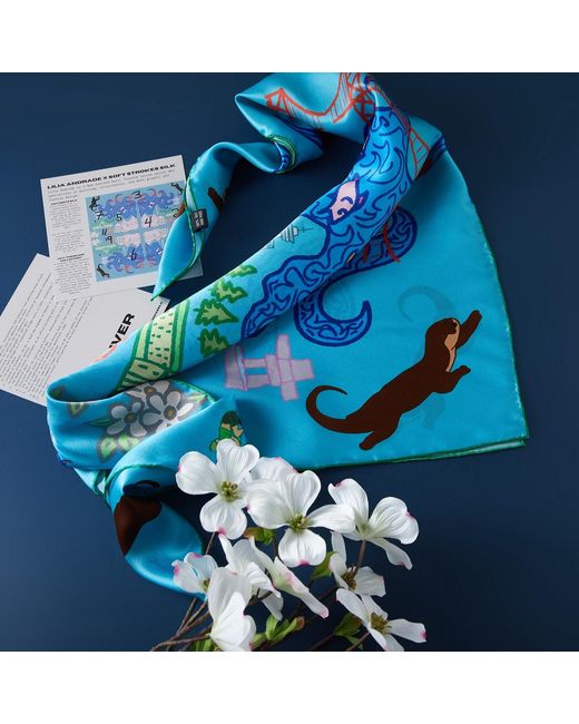 Soft Strokes Silk Blue Vancouver Pure Silk Large Square Scarf