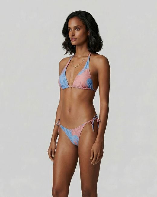 Lords of Harlech Blue Raquel Monstera Floral Coral Bikini Top