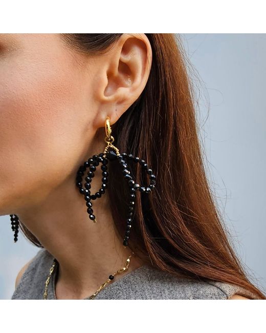 Farra Metallic Obsidian Crafted Butterfly Knot And Tassel Asymmetric Earrings