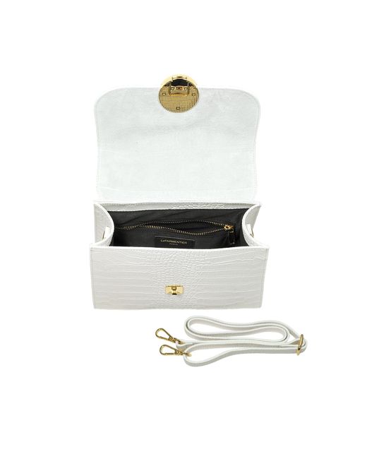 Le Parmentier White Bombo Croco Embossed Leather Top-Handle Satchel Bag W/Strap