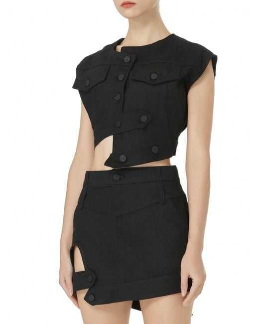 Gao Republic Black Vest Cropped Cut-Out Denim