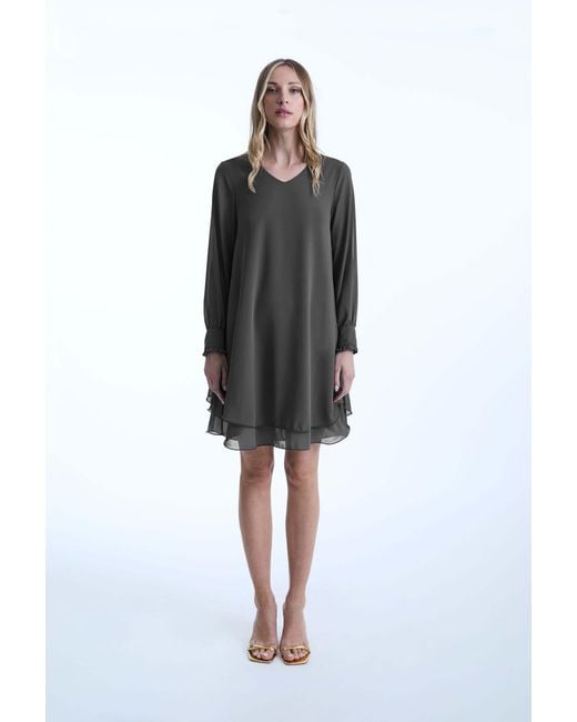 James Lakeland Gray Long Sleeve Charcoal Wave Hem Dress