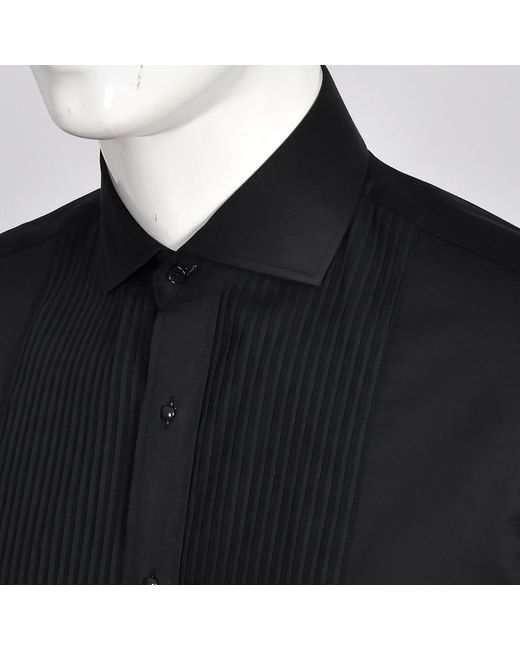 DAVID WEJ Black Ashton Collar Double Cuff Dress Shirt – for men