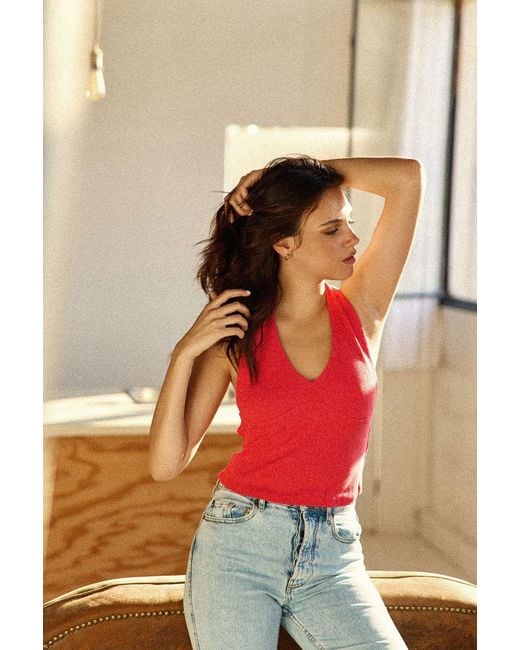 Marianne by Marie Jordane Red Nico Top – Open-Back Jersey Pointelle Knit