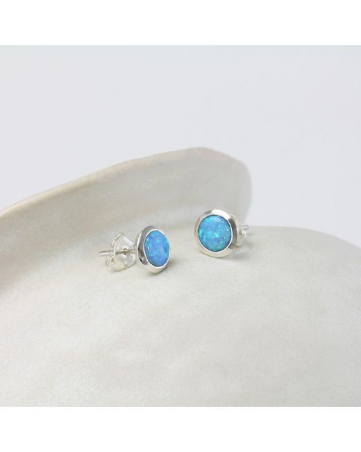 Isla Silver Blue Handmade Opal Stud Earrings